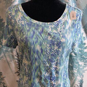Gloria Vanderbilt Blue & Green Abstract Print Short Sleeve Top | Size S